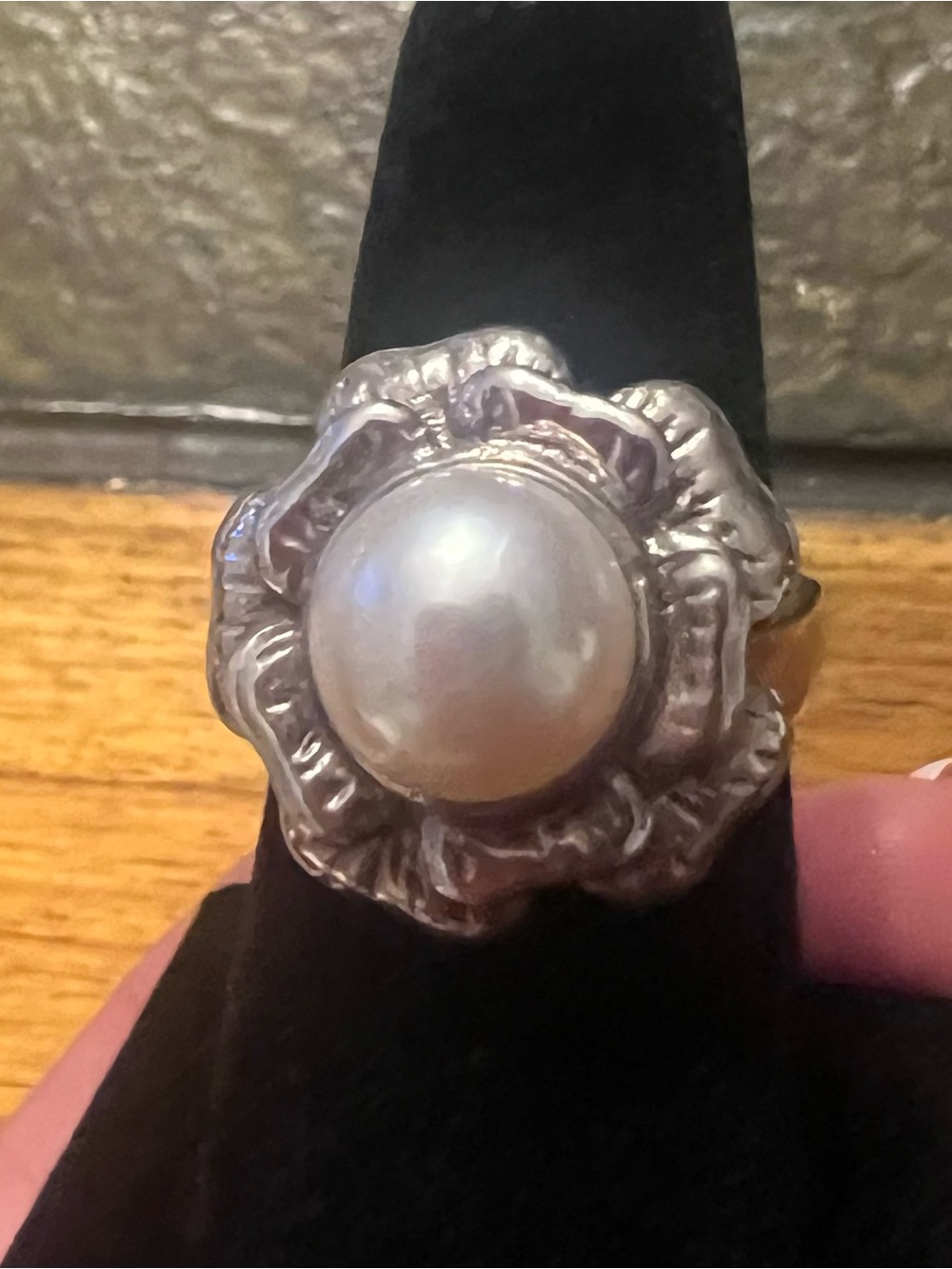Sterling Silver Pearl Flower Ring - White Pearl